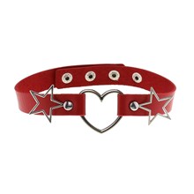 Punk Alloy Star Heart Necklace Gothic Red PU Choker