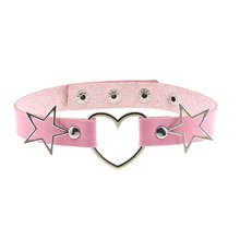 Punk Alloy Star Heart Necklace Gothic Pink PU Choker