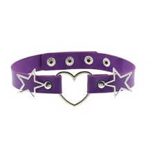 Punk Alloy Star Heart Necklace Gothic Purple PU Choker