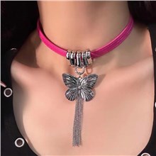 Punk Butterfly Pendant Necklace Pink Choker
