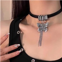 Punk Butterfly Pendant Necklace Black Choker
