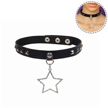 Gothic Lolita Punk PU Leather Black Necklace Star Choker