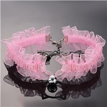 Gothic Lolita Punk Cat Shape Pink Lace Necklace Bell Choker Cosplay