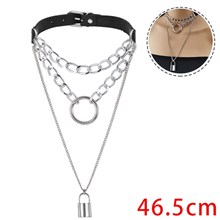 Punk Alloy O Ring Lock PU Leather Necklace Gothic Choker