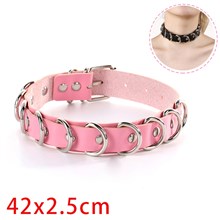 Punk Alloy Pink PU Leather Necklace Gothic Choker