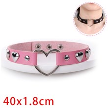 Punk Love Heart Pink PU Leather Necklace Gothic Choker