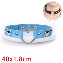 Punk Love Heart Blue PU Leather Necklace Gothic Choker