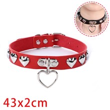 Punk Love Heart Pendant Red PU Leather Necklace Gothic Choker