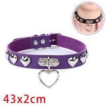 Punk Love Heart Pendant Purple PU Leather Necklace Gothic Choker