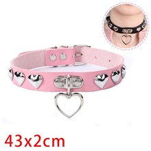 Punk Love Heart Pendant Pink PU Leather Necklace Gothic Choker