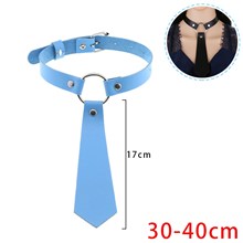 Punk Blue PU Leather Necklace Gothic Choker Tie