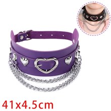 Punk Alloy Love Heart Purple PU Leather Necklace Gothic Choker