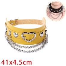 Punk Alloy Love Heart Yellow PU Leather Necklace Gothic Choker