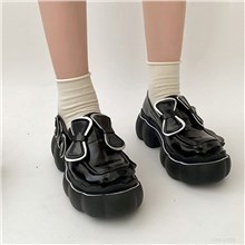 Punk Womens Black Bow Mary Jane Shoes Goth Cosplay Shoes