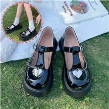 Punk Womens Love Heart Black Mary Jane Shoes Goth Cosplay Shoes