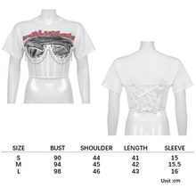 White Womens Graphic Tees Vintage Gothic Punk Crop Top Short Sleeve Aesthetic T-Shirts Streetwear