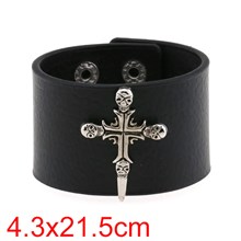 Punk Skull Black Leather Wristband
