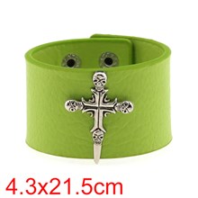 Punk Skull Green Leather Wristband