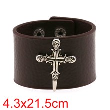 Punk Skull Brown Leather Wristband