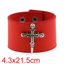 Punk Skull Red Leather Wristband