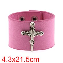 Punk Skull Pink Leather Wristband