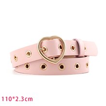 Pink PU Leather Waist Belt With Gold Color Heart Buckle,Punk Cosplay