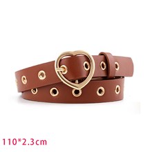 Brown PU Leather Waist Belt With Gold Color Heart Buckle,Punk Cosplay