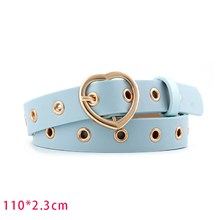 Blue PU Leather Waist Belt With Gold Color Heart Buckle,Punk Cosplay