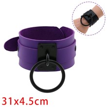 Punk Purple PU Leather Wristband Gothic O Ring Bracelet