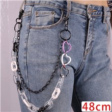 Punk Alloy Acrylic Love Heart Chains for Pants, Heavy Duty Belt Chains Hip Hop Trousers Jeans Chain