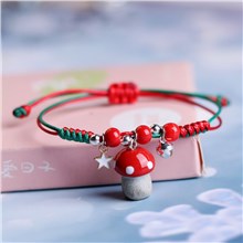 Cute Funny Mushroom Bracelets Colorful Beaded Luck String Rope Chain Braided Bracelet 