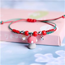 Cute Funny Mushroom Bracelets Colorful Beaded Luck String Rope Chain Braided Bracelet 