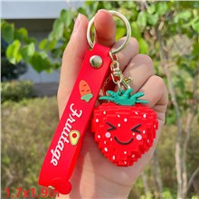 Cute Strawberry Silicone Toy Keychain Lanyard Wristlet Strap