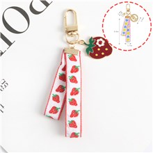 Cute Strawberry Pendant Charm Fruits Mini Wrist Lanyard Keychain Fabric Wristlet