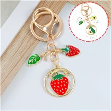 Cute Strawberry Pendant Charm Alloy Fruits Keychain Key Ring