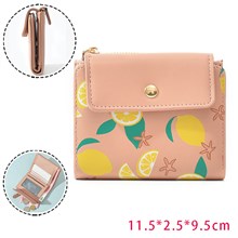 Cute Lemon Pink Fruits Short PU Leather Wallet