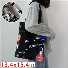 Cute Cartoon Space Black Canvas Shopping Bag Tote Bag Shoulder Bag