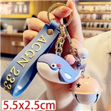 Cute PVC Whale Figure Bell Wristlet Keychain Key Ring