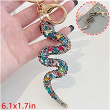 Colourful Rhinestone Snake Handbag Keychain Key Ring Animal Key Chain Decor