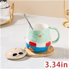 Funny Coffee Mug, Cute Ceramic Duck Mugs, Lovely Animal Tea Cups with Lid and Spoon