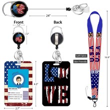 Funny Independence Day USA Flag Lanyard Card Holder Case Cute Holder Retractable Badge Reel Clip Set