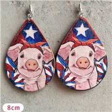 Independence Day Funny Pig Wooden Earring
