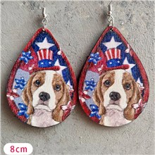 Independence Day Funny Dog Wooden Earring