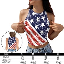 Women's Exposed Navel Vest Short Tees American Independence Day Flag Stripes Tank Tops Round Neck Sleeveless Crop Tops