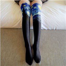 Art The Starry Night Oil Painting Long Boot Stockings Over Knee Thigh Sock