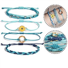 Sunflower String Bracelet Handmade Braided Rope Charms Boho Surfer Bracelet 