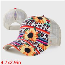 Leopard Print Sunflower Baseball Cap Ponytail Hat