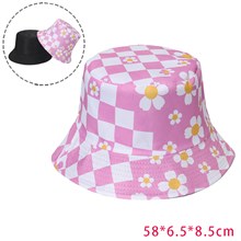 Checke Flowers Pink Bucket Hat Beach Fisherman Hats Travel Fisherman Cap
