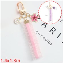 Pink Flower Pendant Charm Lace Wrist Lanyard Keychain Wristlet