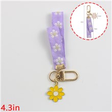 Daisy Pendant Charm Floral Mini Fabric Wrist Lanyard Keychain Wristlet